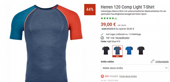 Bergzeit Hammerangebot - Ortovox 120 Comp Light-Shirt und Longsleeve (m/w) bis zu 46 % günstiger