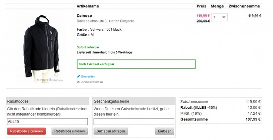 Bis zu 50% Rabatt auf Bikebekleidung von Dainese bei sportokay.com