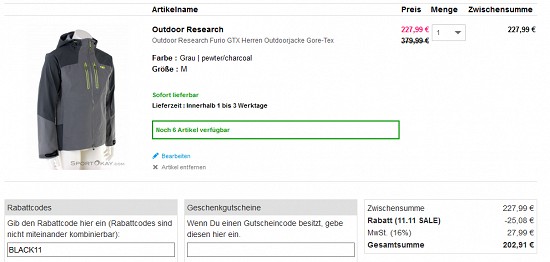 Black Sale - 11 % Rabatt auf ALLES bei sportokay - Aktion verlängert