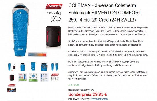 Coleman Silverton Comfort-3-Jahreszeiten Schlafsack 70% reduziert bei hive-outdoor.com - nur heute!