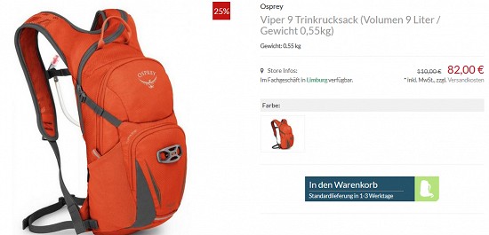 15% Rabatt auf viele Artikel von Osprey bei biwak
