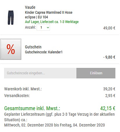 Bergzeit Adventskalender - 20 % Rabatt auf Kinderbekleidung und -schuhe