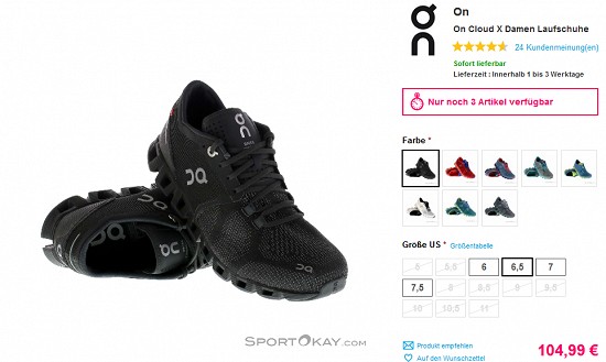 30 % Rabatt auf Laufschuhe von On bei sportokay - Restposten/Einzelgrößen