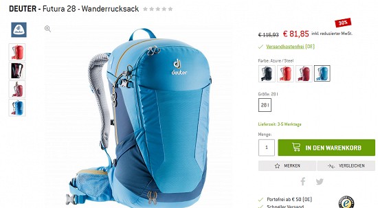 Bergfreunde Preisgrounder - zwei Deuter Rucksäcke 30 % reduziert