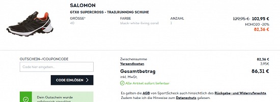 20 % Extrarabatt auf Top Marken bei sportscheck