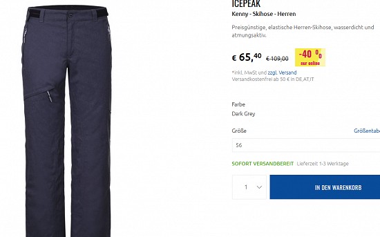 Ausgewählte Wintersportbekleidung von Icepeak bis zu 50 % reduziert bei sportler