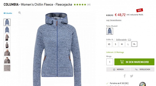 Bergfreunde Preisgrounder - zwei Fleecejacken von Salewa und Columbia bis zu 50 % reduziert