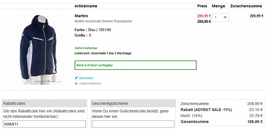 Advent Sale - 11 % Rabatt on top auf alles bei sportokay - nur noch kurze Zeit!