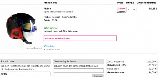 10 % Extra-Rabatt auf Skiartikel bei sportokay