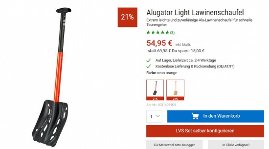 Lawinenausrüstung bis zu 30 % reduziert bei bergzeit