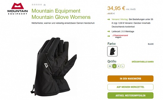 Mountain Equipment Mountain Glove-Handschuhe (m/w) 30 % reduziert im Unterwegs-Shop