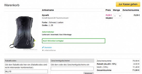 Dynafit Speed 28l-Tourenrucksack für 71,99 € - jetzt 40 % reduziert bei sportokay