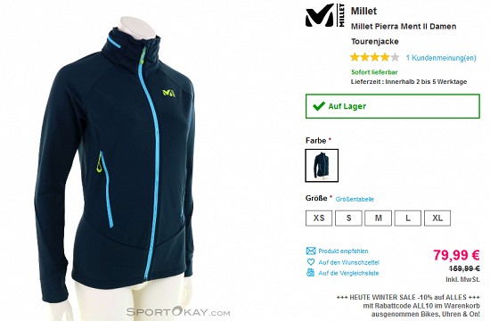 Drei Jacken von Millet mindestens 40 % reduziert bei sportokay