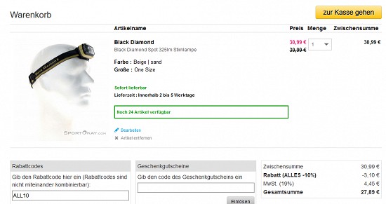 Ausgewählte Stirnlampen bis zu 28 % reduziert bei sportokay