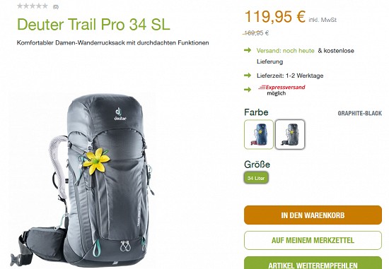 Deuter reduziert im Unterwegs Outdoorshop
