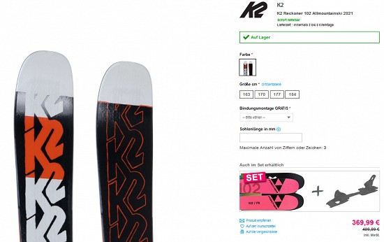 15 % Extrarabatt auf Ski bei sportokay