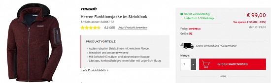 Verschiedene Herrenjacken bis zu 60 % reduziert bei vorteilshop