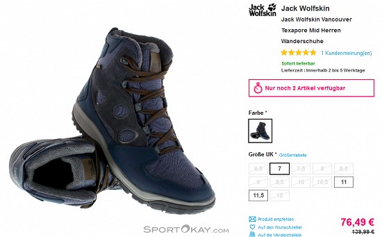 Reduzierungen von bis zu 33 % auf Schuhe bei sportokay