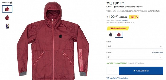 Ausgewählte Kletter- und Freizeitbekleidung von Wild Country bis zu 50% reduziert bei sportler