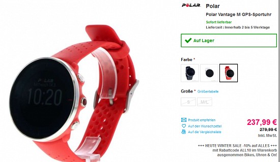 15 % Rabatt auf GPS-Sportuhren von Polar bei sportokay