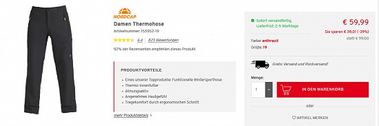 Nordcap Thermohose für Damen und Herren 39% reduziert bei vorteilshop