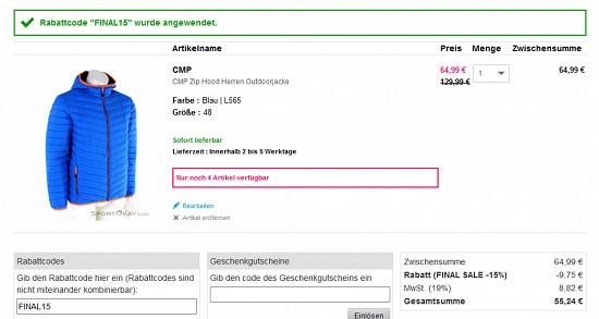 Ausgewählte CMP-Jacken mindestens 50 % reduziert bei sportokay