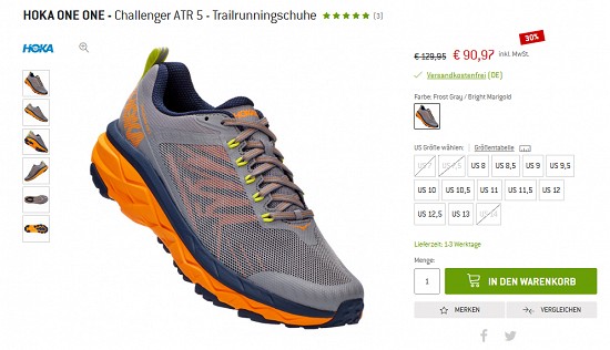 Bergfreunde Preisgrounder: Hoka One One Challenger ATR 5-Trailrunningschuhe 30 % günstiger