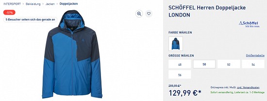 Deal of the Day: Schöffel Herren Doppeljacke LONDON 57 % reduziert bei intersport
