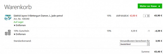 10 % (Extra-)Rabatt auf alles von Edelrid bei chalkr