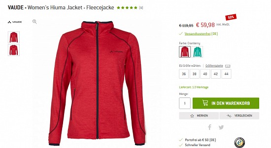 Bergfreunde Preisgrounder - Vaudejacke 50 %, Salewajacke 45 % reduziert