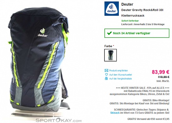 Ausgewählte Deuterdeals 30 % reduziert bei sportokay