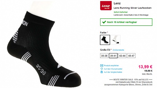 Sportsocken bis zu 40 % reduziert bei sportokay