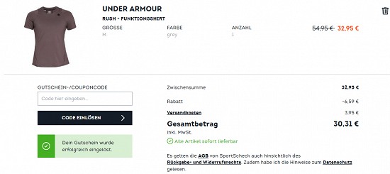 20% Rabatt on top auf Oberteile bei sportscheck.com - nur bis morgen