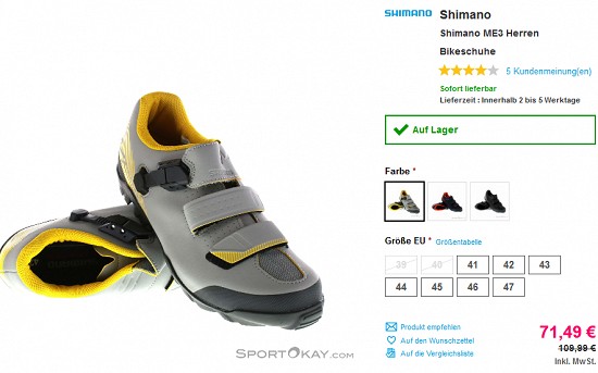 Bis zu 50 % Rabatt auf Bikeschuhe von Shimano bei sportokay