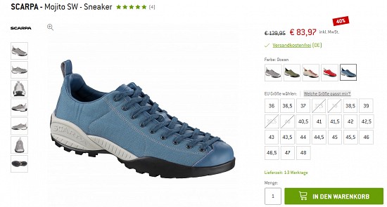 Bergfreunde Preisgrounder - Scarpa Mojito SW-Sneaker 40 % reduziert