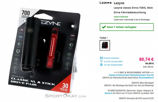 15 % Rabatt auf Fahrradbeleuchtung von Lezyne bei sportokay