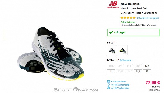 Bis zu 50 % Rabatt auf Lauf- und Freizeitschuhe von New Balance bei sportokay