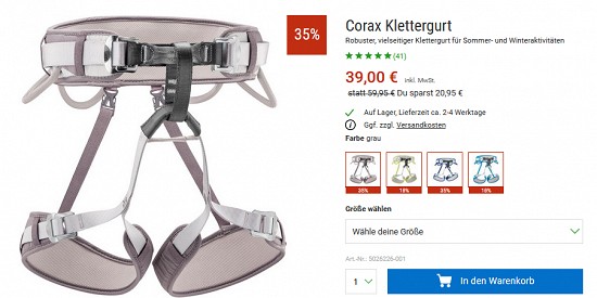 Petzl Corax-Klettergurt bis zu 35 % reduziert bei bergzeit