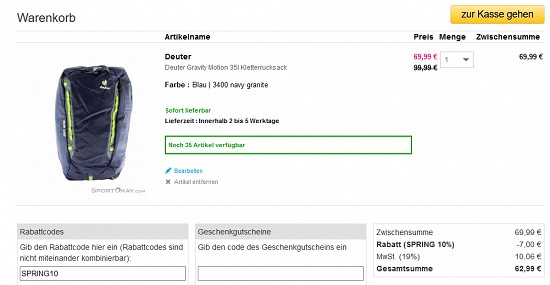 Deuter bei sportokay - Rabatte von bis zu 43 %