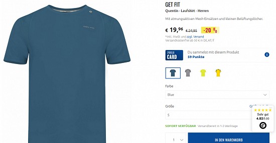 20 % Rabatt auf Laufbekleidung von Get Fit bei sportler