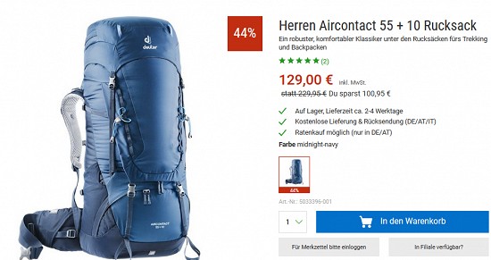 Bergzeit Hammerangebot - ausgewählte Deuter-Rucksäcke bis zu 46 % reduziert