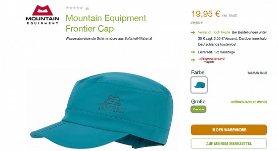 Zwei Caps von Mountain Equipment 33 % reduziert im Unterwegs-Onlineshop