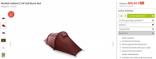 Deal der Woche -  Nordisk Halland 2 LW Zelt 25% günstiger bei trekking-lite-store.com