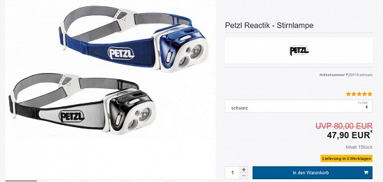 Petzl Reactik-Stirnlampe 40% reduziert bei verticalextreme.de