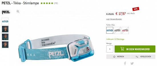 Ausgewählte Lampen im Outlet von bergfreunde bis zu 50 % reduziert