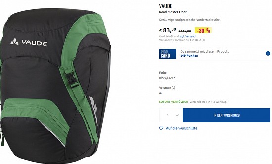 Bis zu 30 % Rabatt auf Bikeartikel von Vaude bei sportler