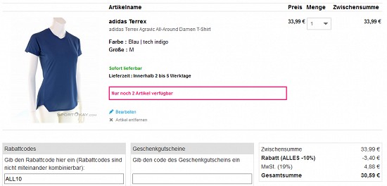 10 % Rabatt on top auf alles bei sportokay