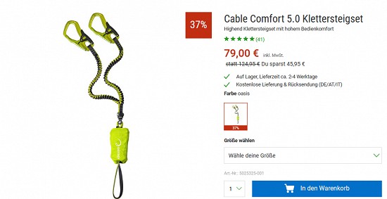 Bergzeit Hammerangebot - Edelrid Cable Comfort 5.0-Klettersteigset 37 % reduziert