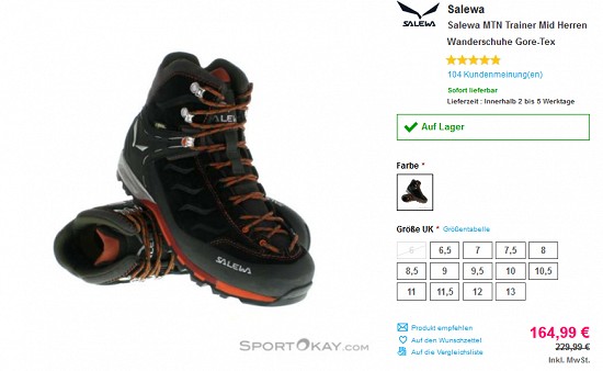 Ausgewählte Wanderschuhe und -stiefel von Salewa mindestens 28 % reduziert bei sportokay