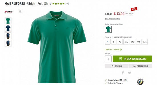 Bergfreunde Preisgrounder - Maier Sports-Poloshirts (m/w) bis zu 60 % reduziert
